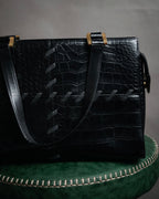 “YVES SAINT LAURENT” 90’s–Early 00’s Croc embossed leather woven stitch tote bag