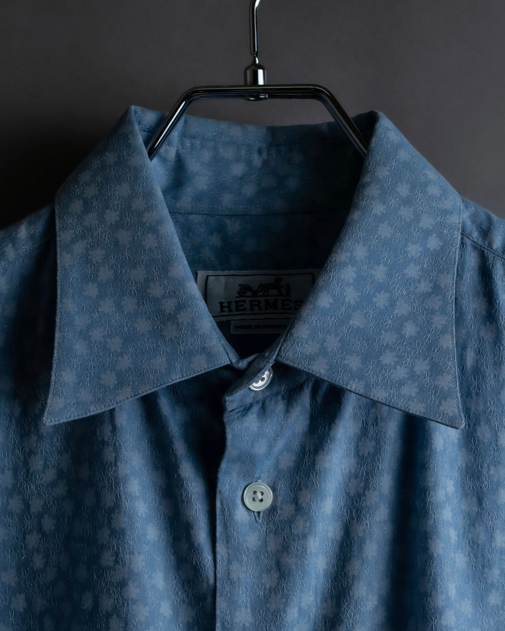 "HERMES" Saxe blue jacquard cotton shirt