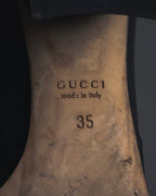"GUCCI" Michele design horsebit leather heel loafers
