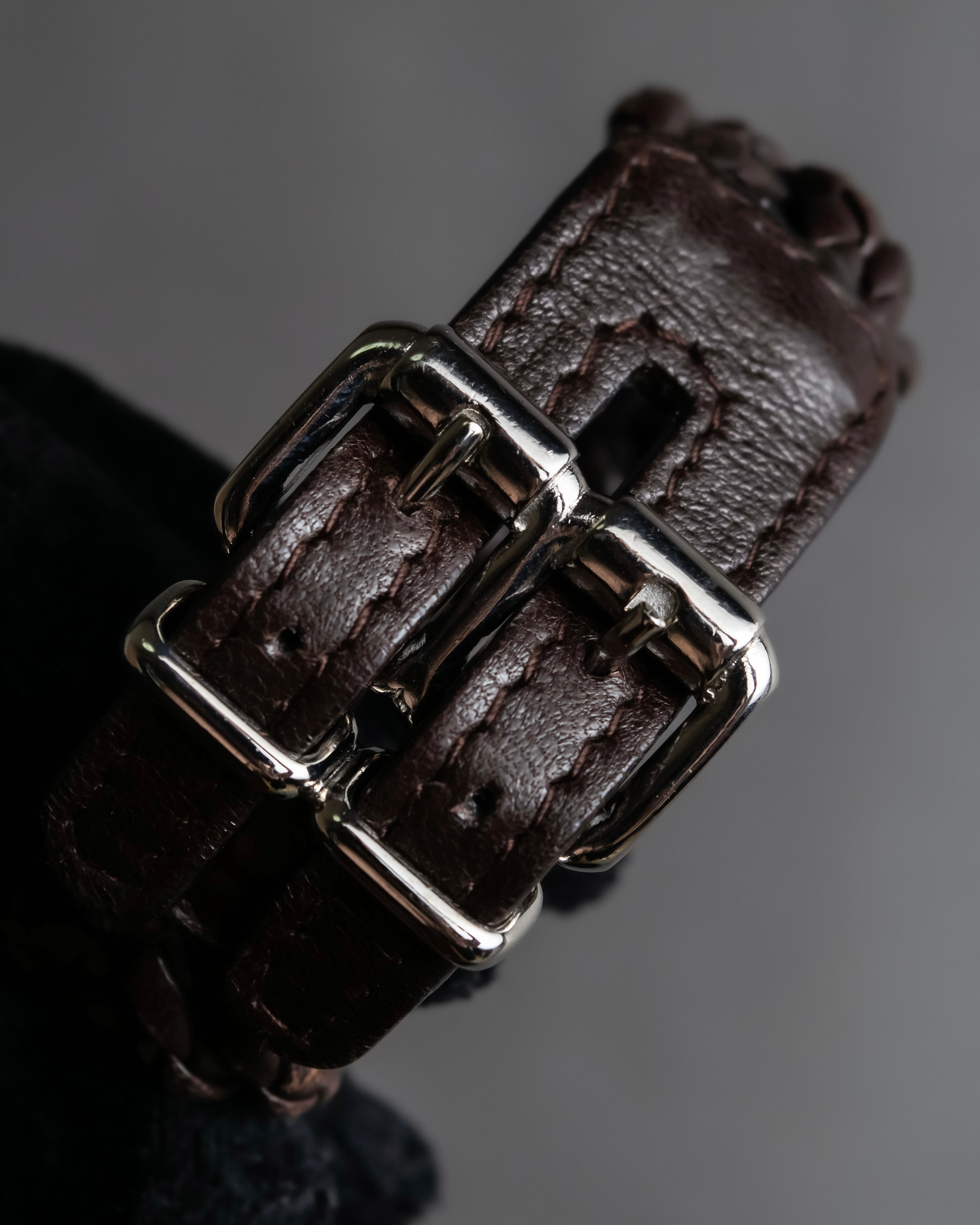 "Vintage intrecciato double buckle leather bracelet"