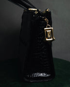 "YVES SAINT LAURENT" 90’s crocodile embossed lace up handbag