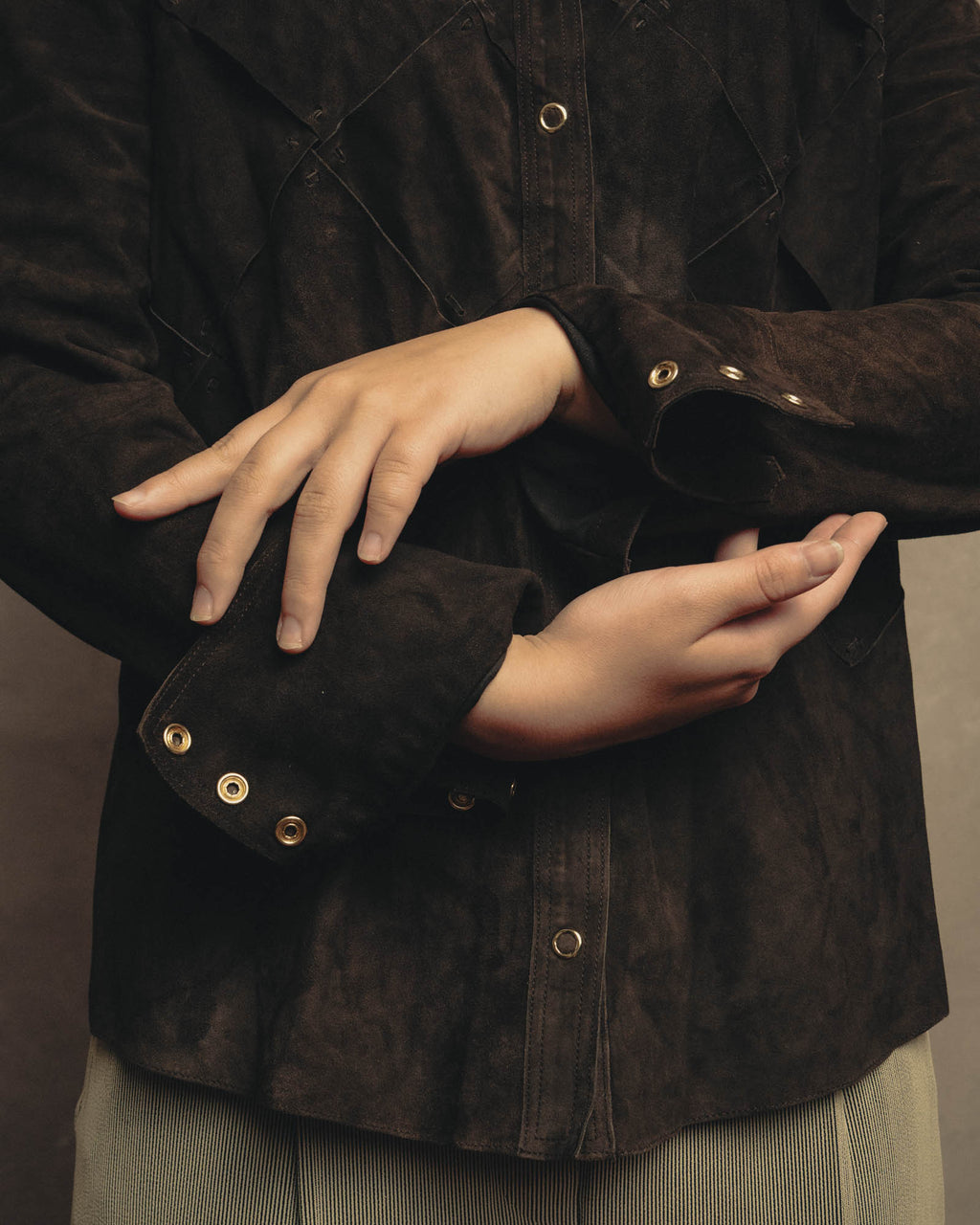 -SPECIAL- “BOTTEGA VENETA” 80’s-90’s Intrecciato suede leather shirt