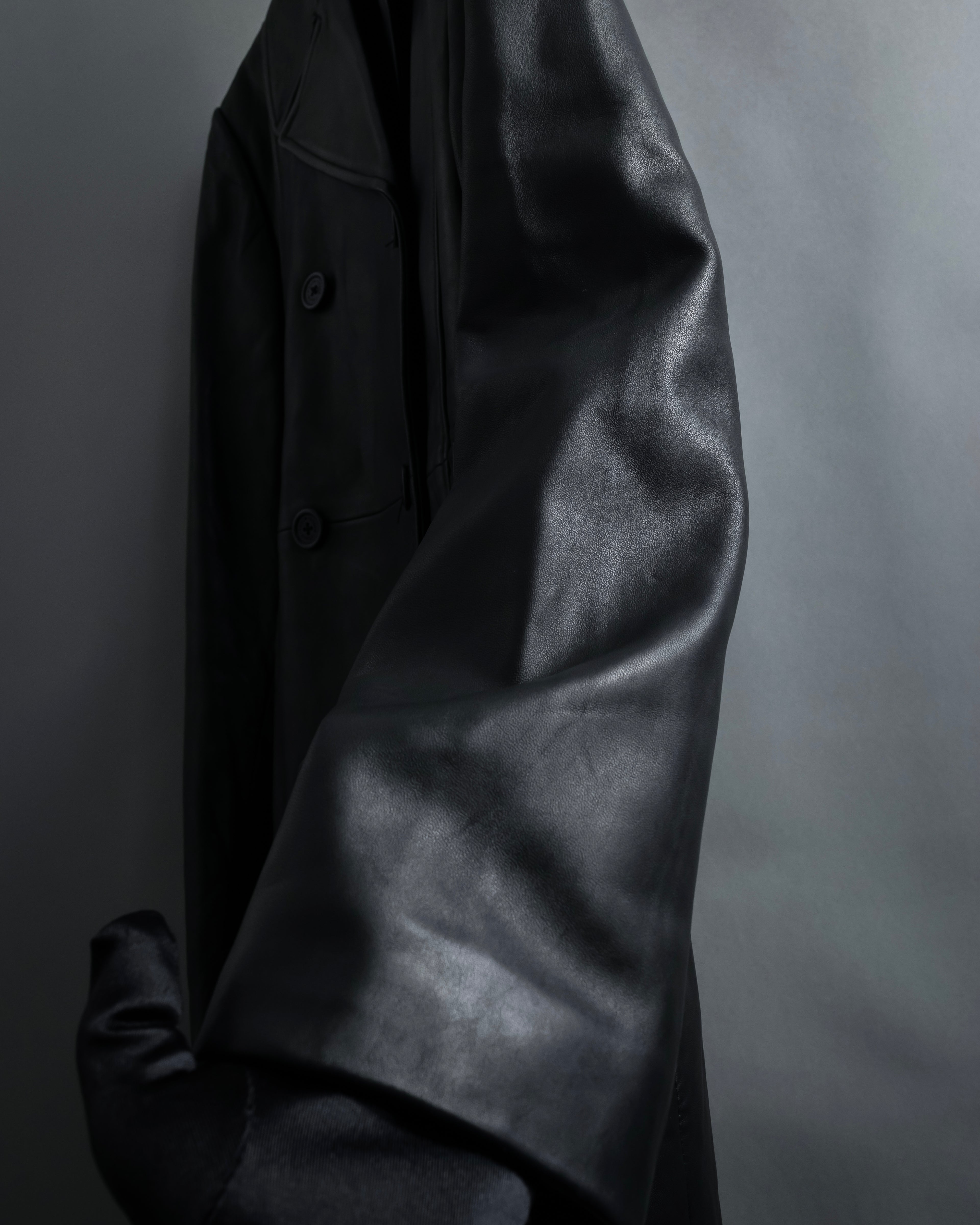 "COACH" Double-breasted panel work design leather coat