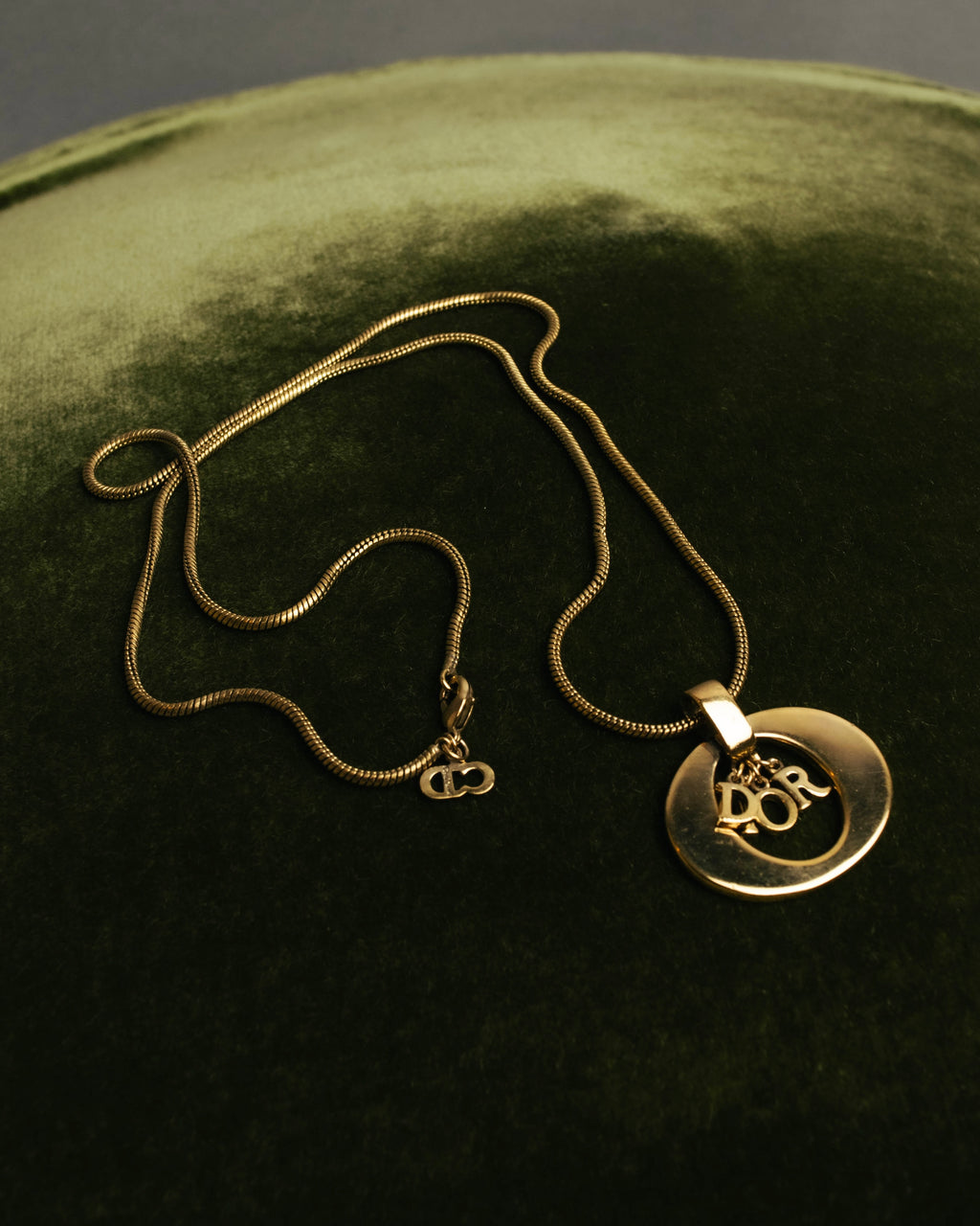 "Christian Dior" 80's-90's Gold logo pendant necklace