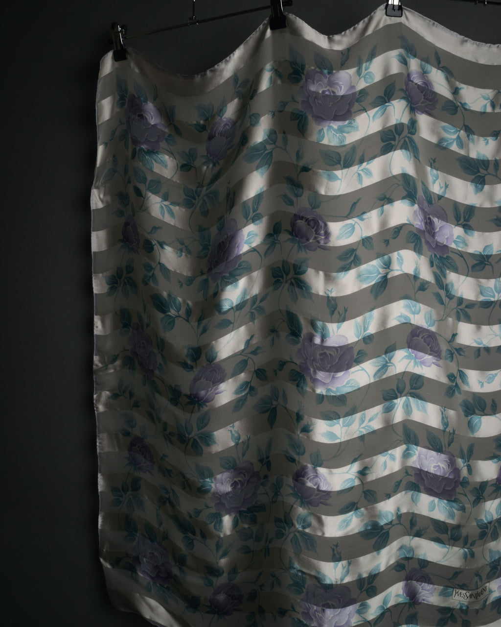 “Yves Saint Laurent” 80’s-90’s Sheer stripe floral silk scarf
