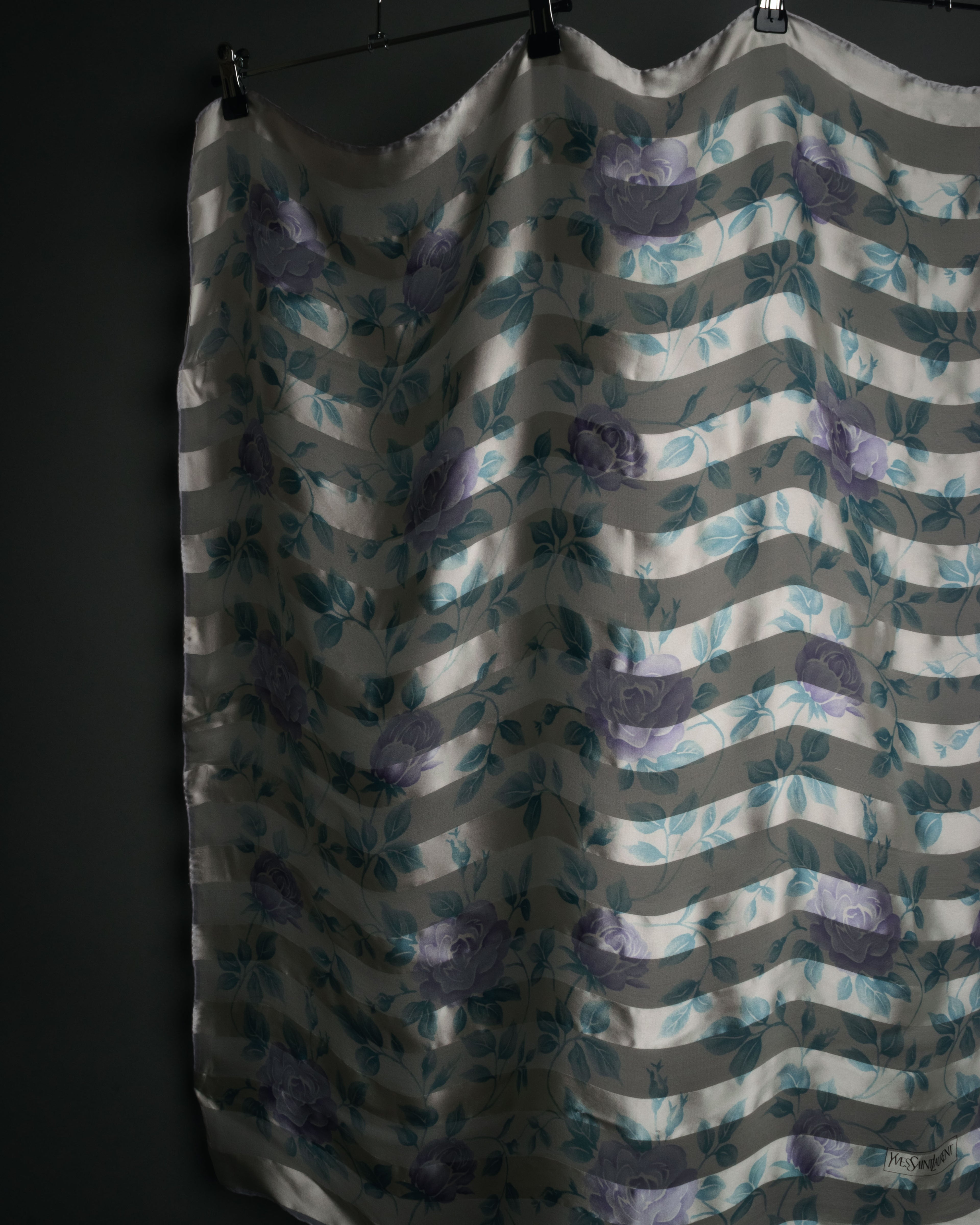 “Yves Saint Laurent” 80’s-90’s Sheer stripe floral silk scarf