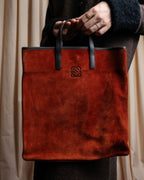 "LOEWE" Anagram logo engraved suede leather tote bag