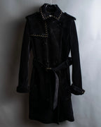 "Saint Laurent" 19AW gold studs design suede long coat