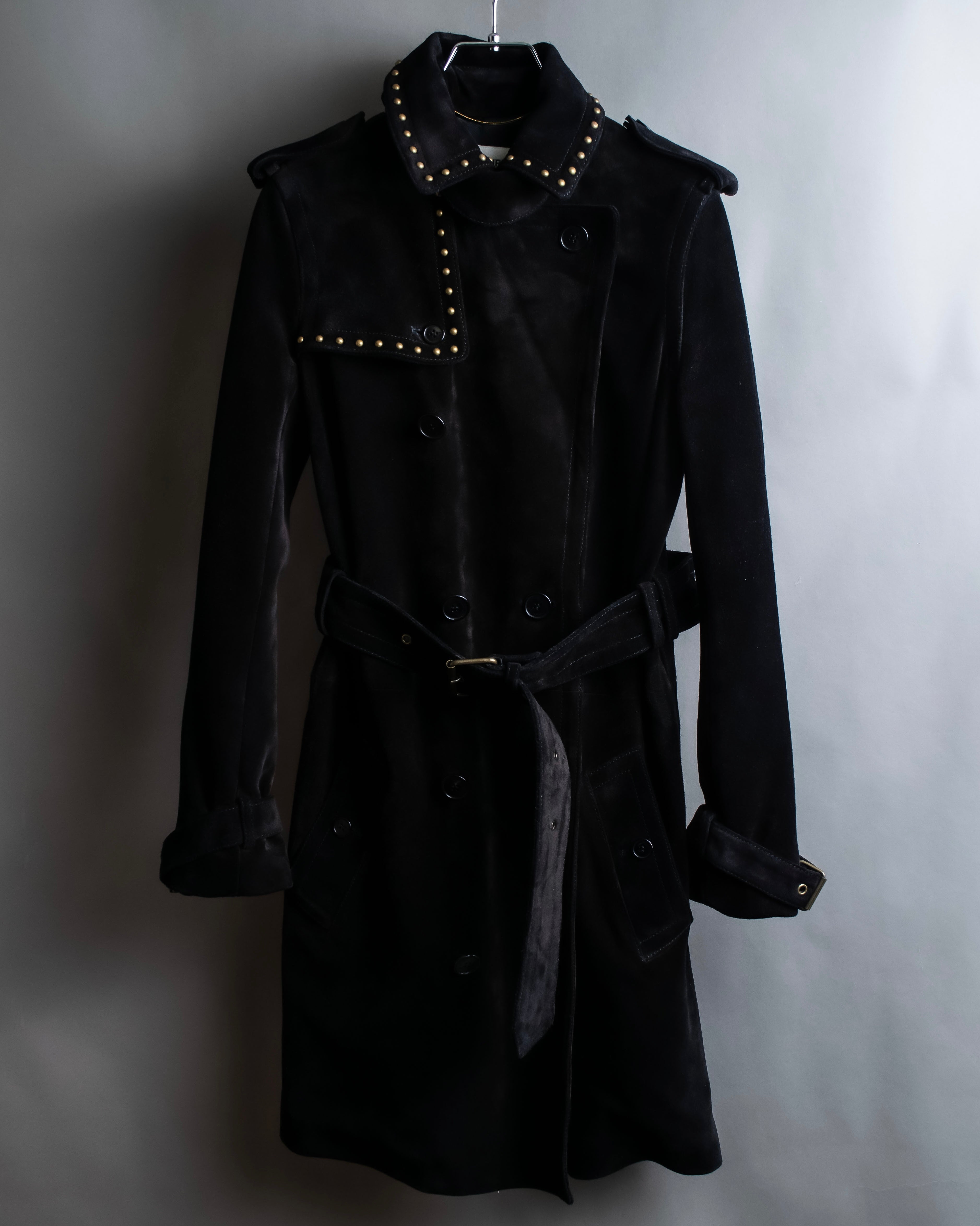 "Saint Laurent" 19AW gold studs design suede long coat