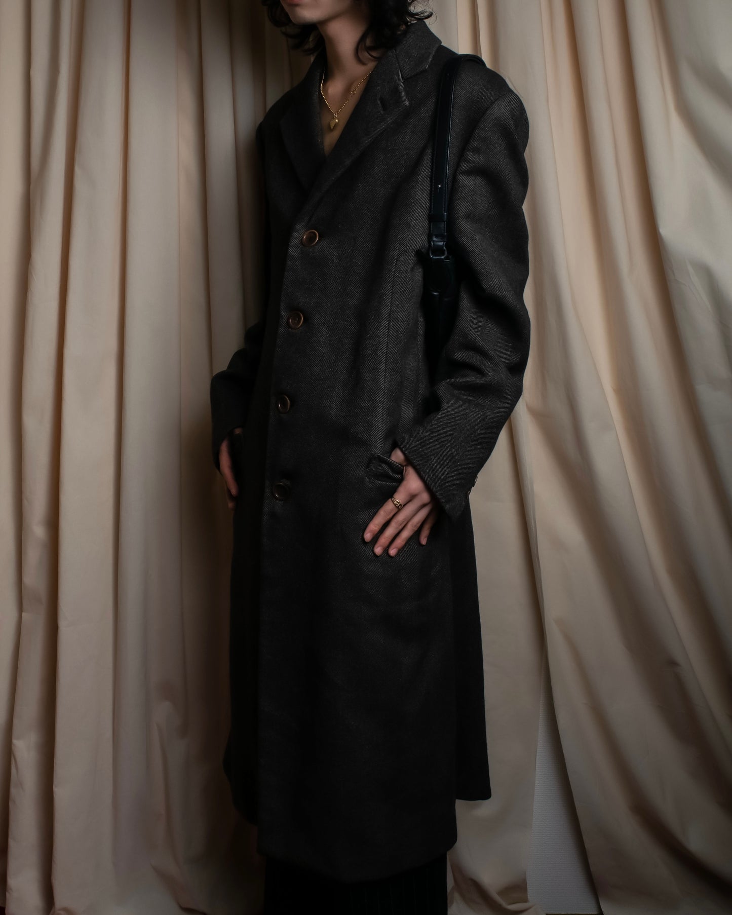 "ARMANI COLLEZIONI" Shoulder width structured oversized herringbone chester coat