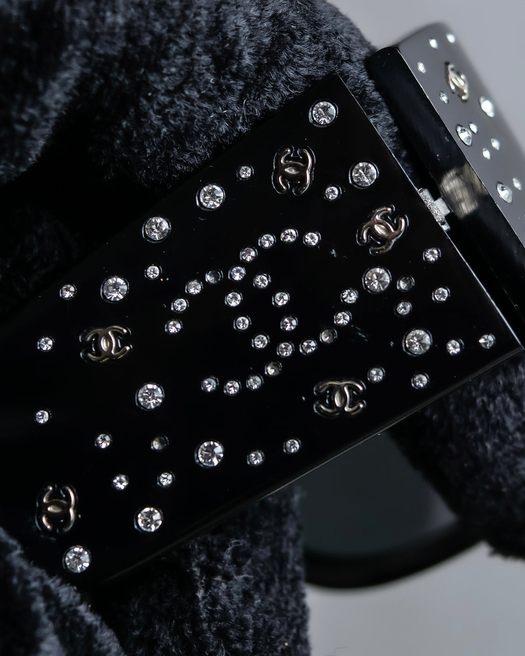 "CHANEL" Rhinestone &amp; Coco mark engraved black lens sunglasses