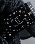 "CHANEL" Rhinestone &amp; Coco mark engraved black lens sunglasses