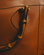 "GUCCI" 80's-90's Bamboo handle leather tote bag