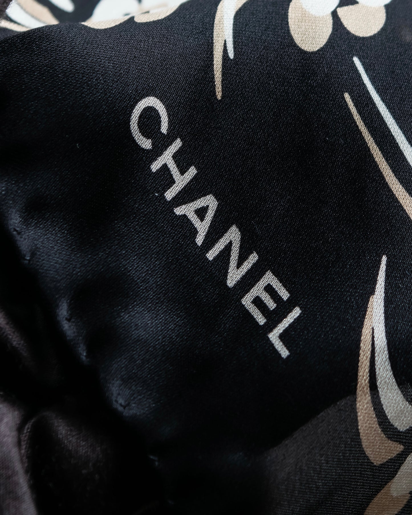 "CHANEL" Flower & cocomark blurred pattern square scarf