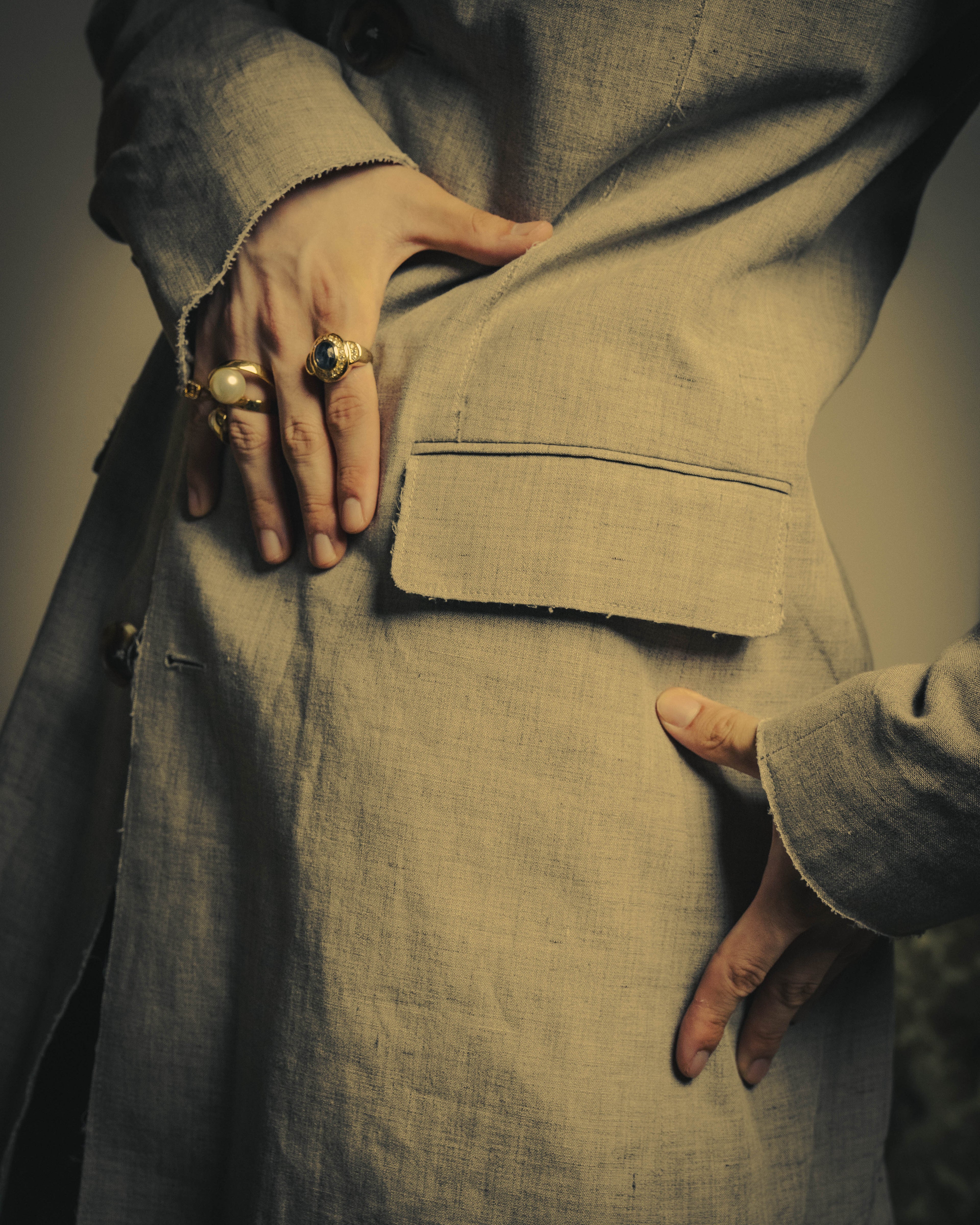 -SPECIAL- “Maison Martin Margiela” 2014SS raw-edge linen tailored jacket