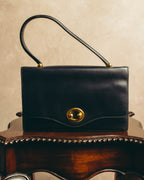 -SPECIAL- “HERMÈS” 50’s-60’s sculptural oval clasp midnight navy leather handbag