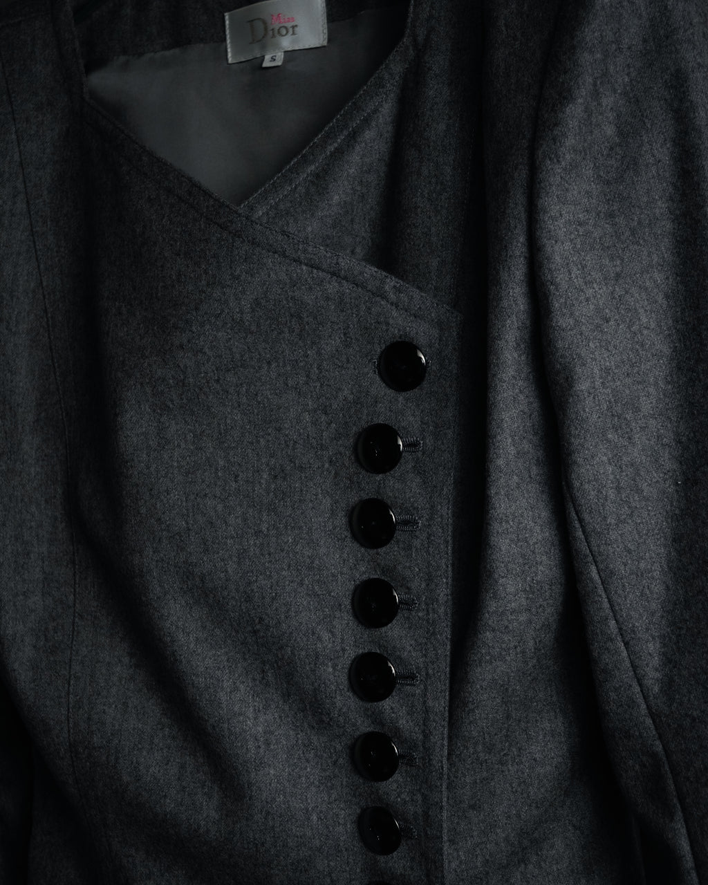 “Miss Dior” 90’s asymmetrical multi button wool dress