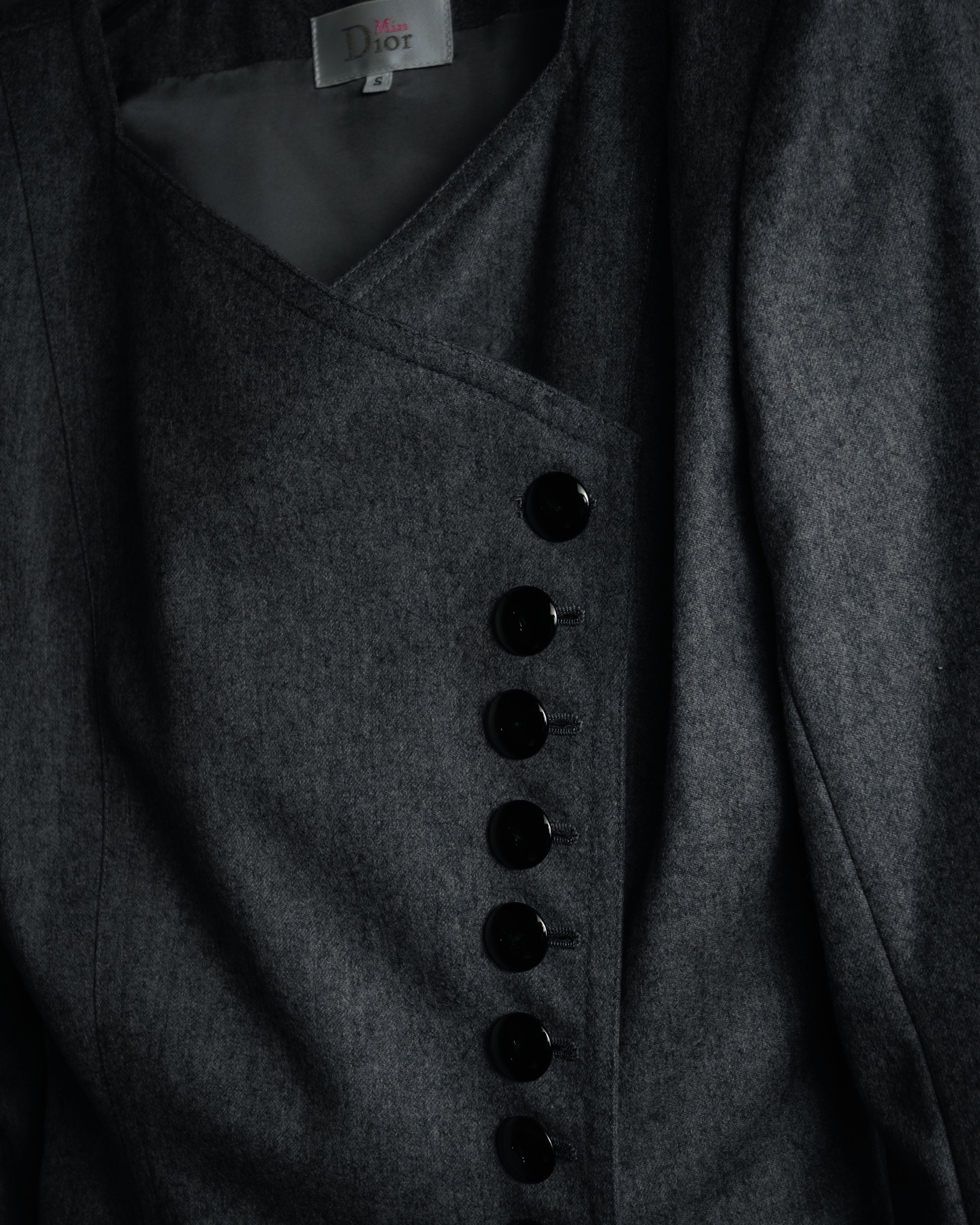 “Miss Dior” 90’s asymmetrical multi button wool dress