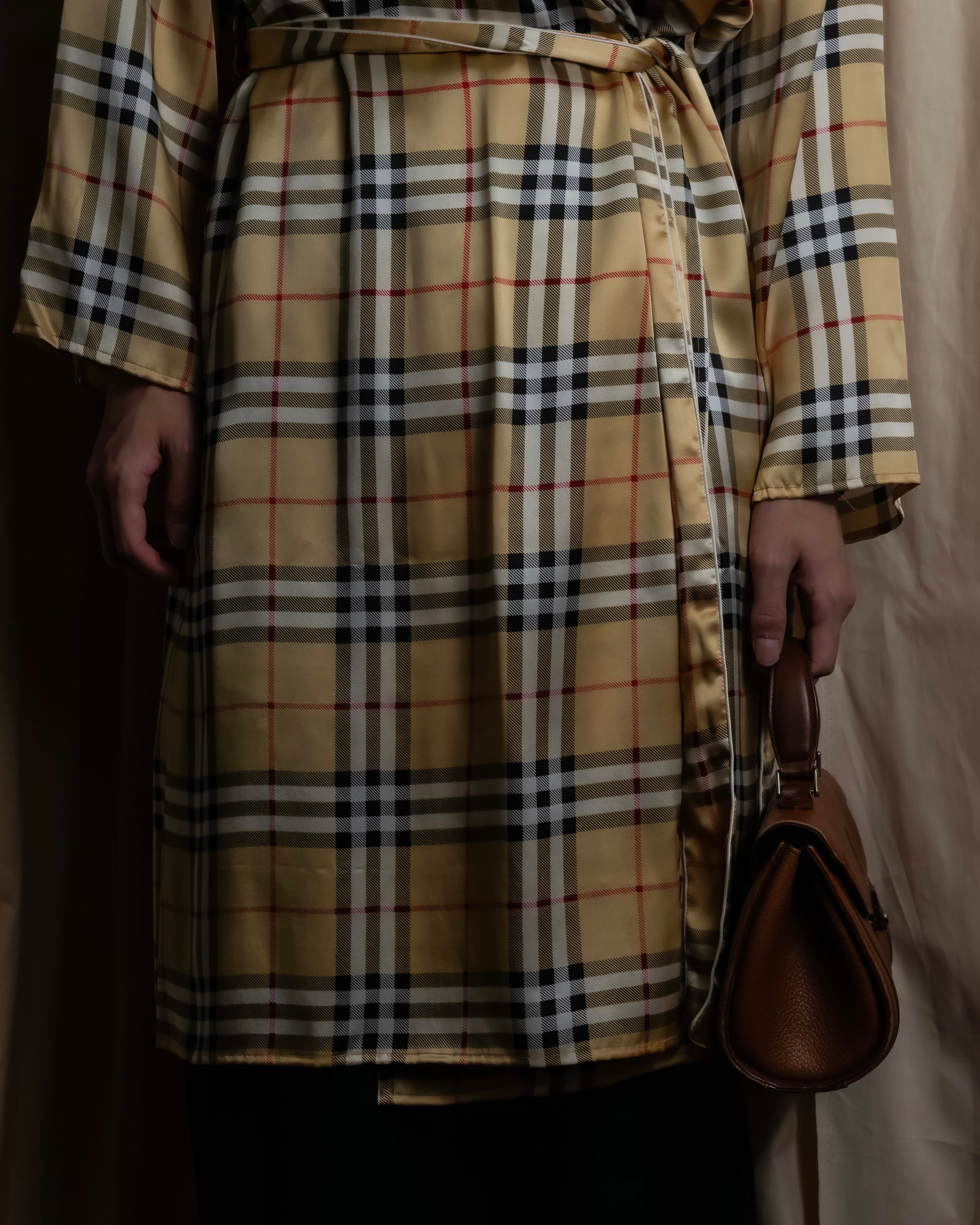 "BURBERRYS" Nova check maxi length silk gown coat