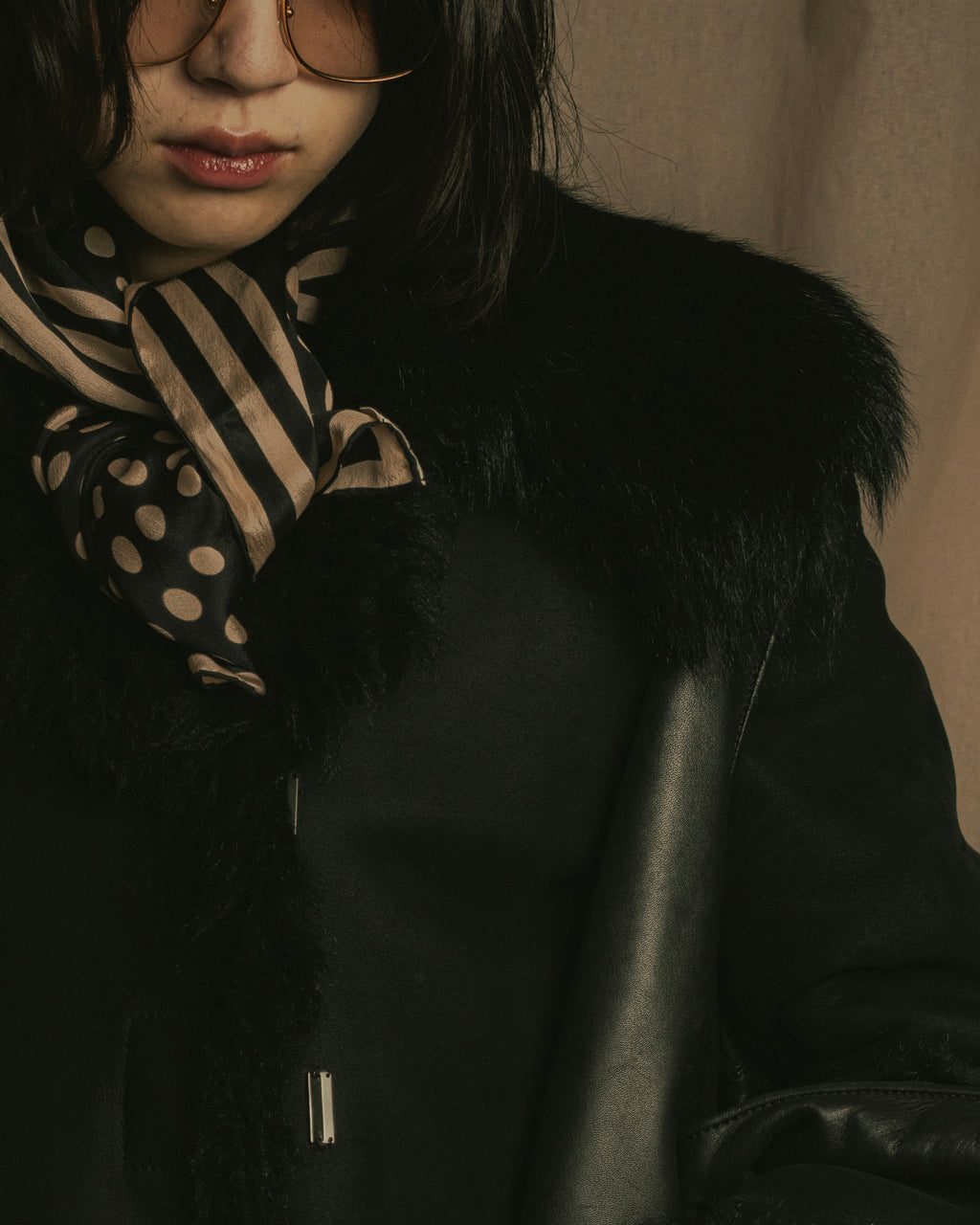 -SPECIAL- "GUCCI" 90's-00's Leather combination fur long coat