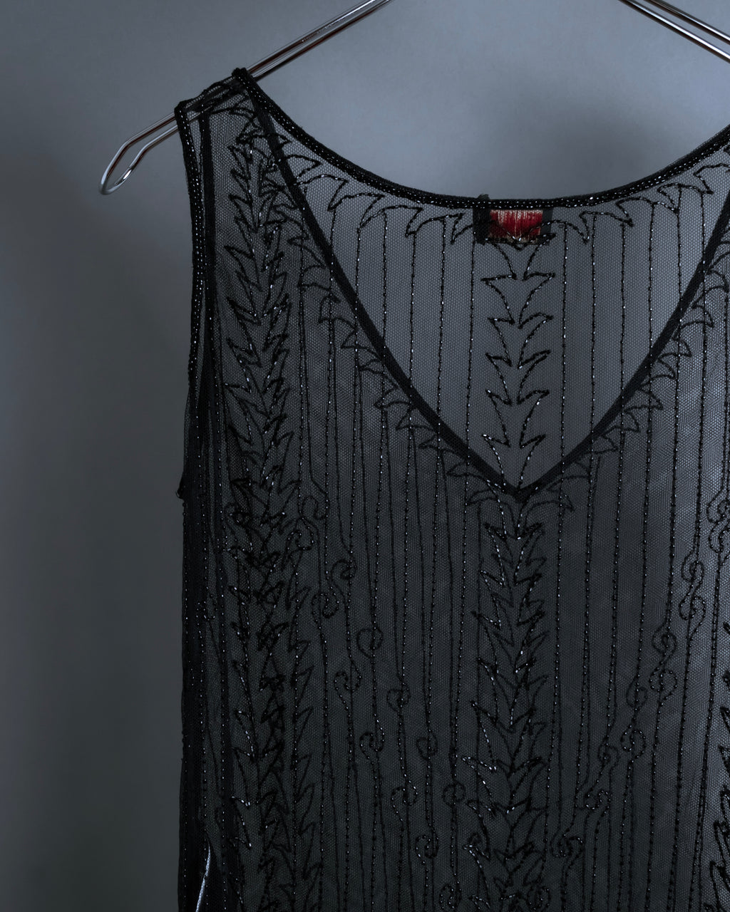 "RRL Ralph Lauren" Sequined beaded plant motif tulle sleeveless dress