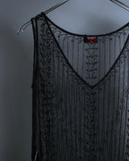 "RRL Ralph Lauren" Sequined beaded plant motif tulle sleeveless dress