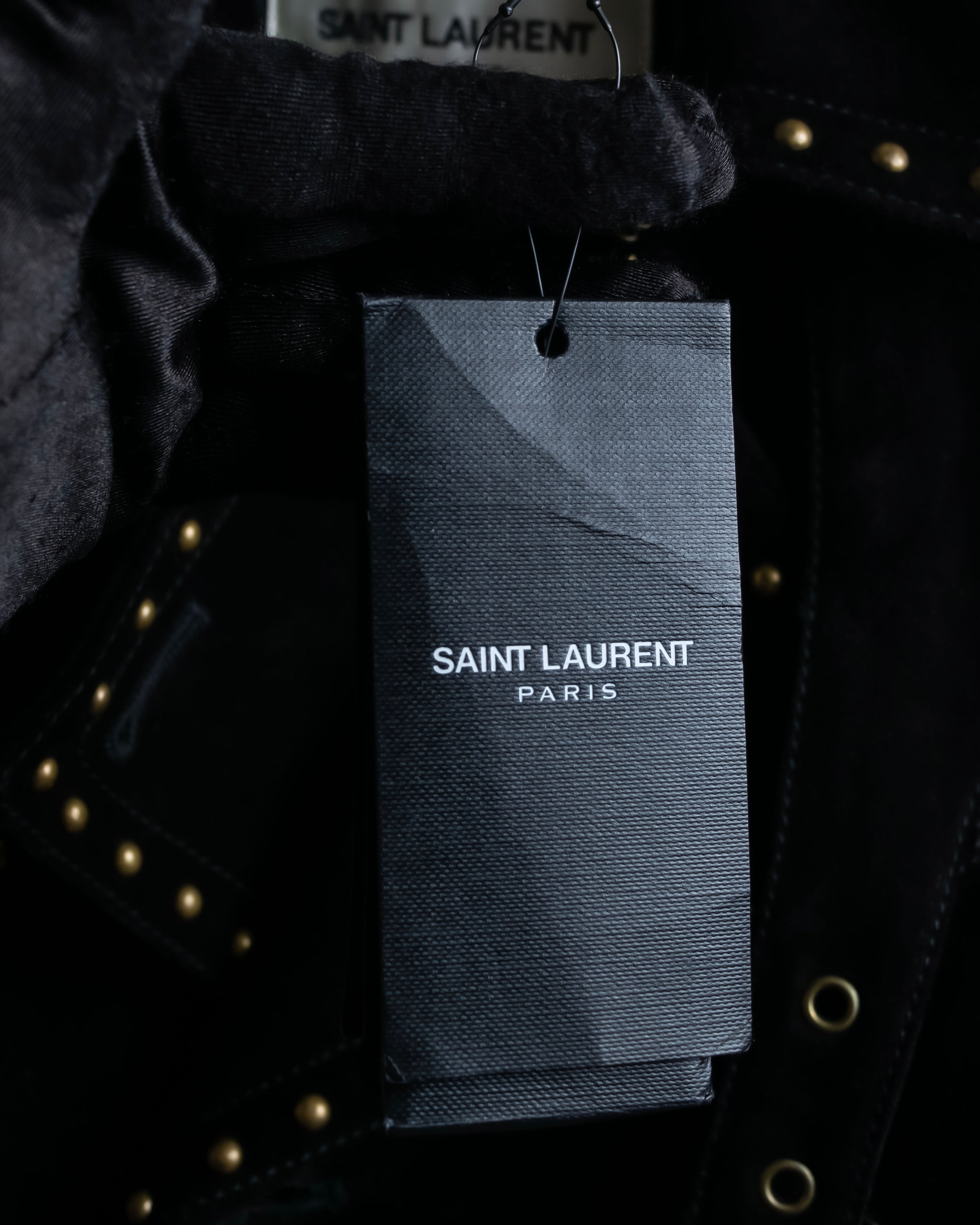 "Saint Laurent" 19AW gold studs design suede long coat