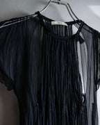 "PRADA" Gathered ribbon design puff sleeve dress