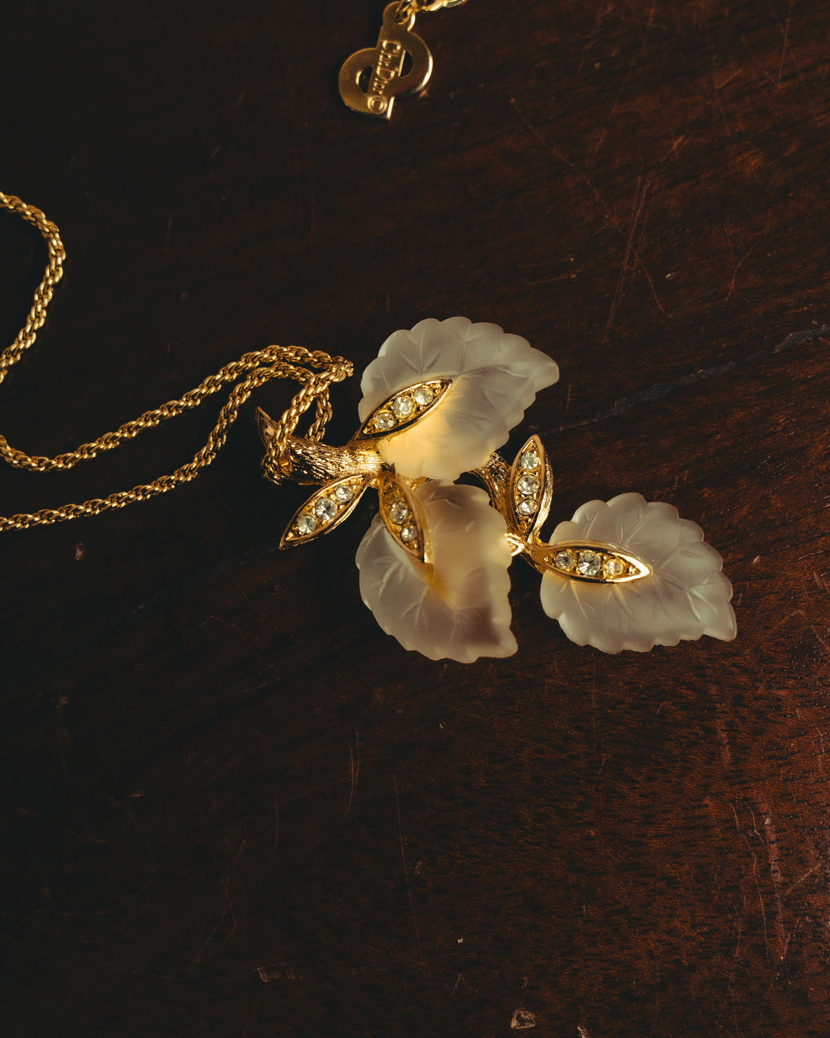 "Christian Dior" 70's-80's Sculptural leaf pendant necklace
