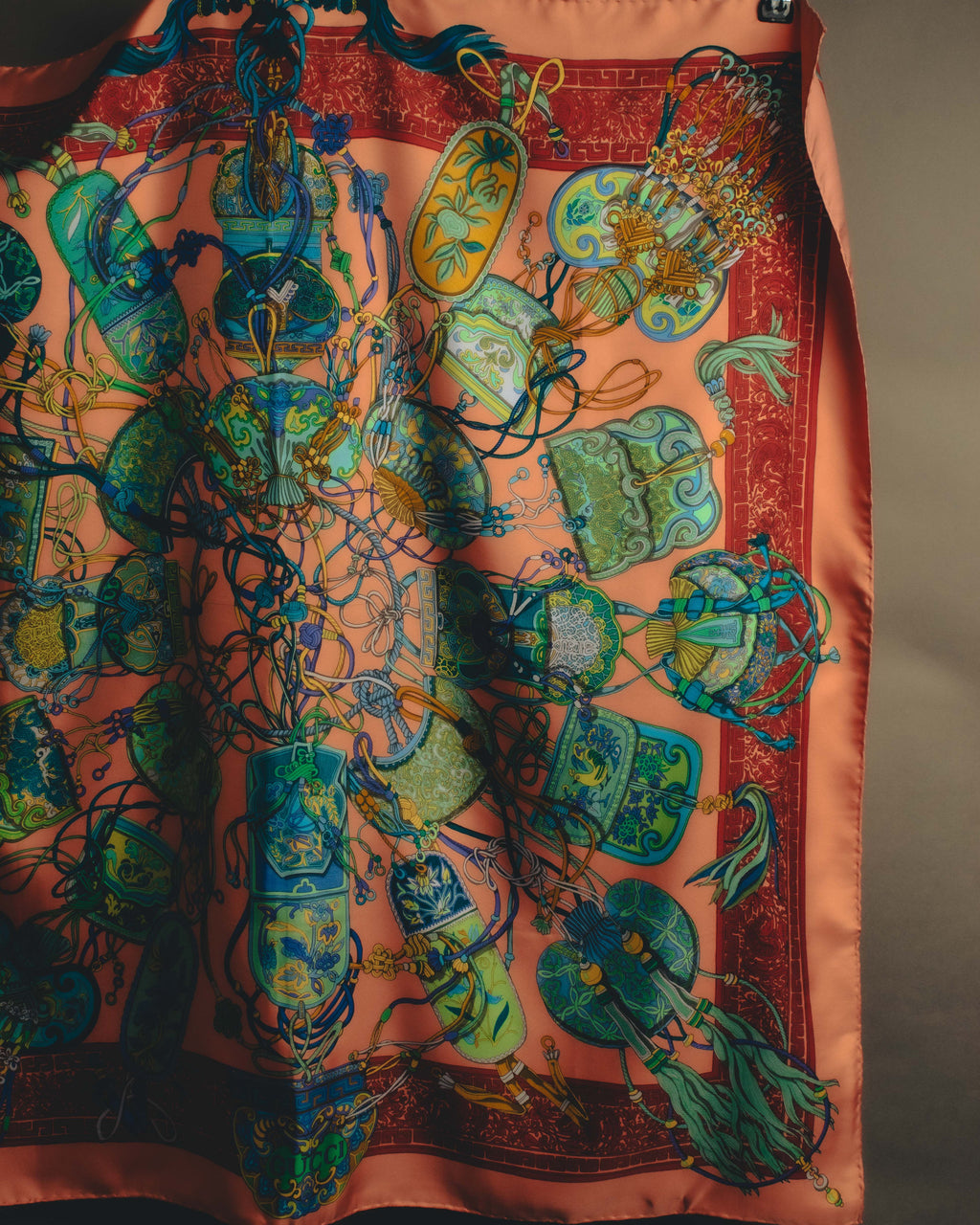 "GUCCI" Late 70's-early 90's oriental motif silk scarf