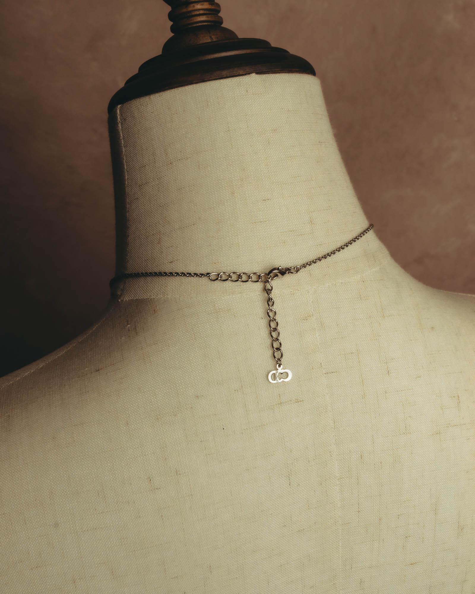 "Christian Dior" 80's-90's Rhinestone oval pendant necklace