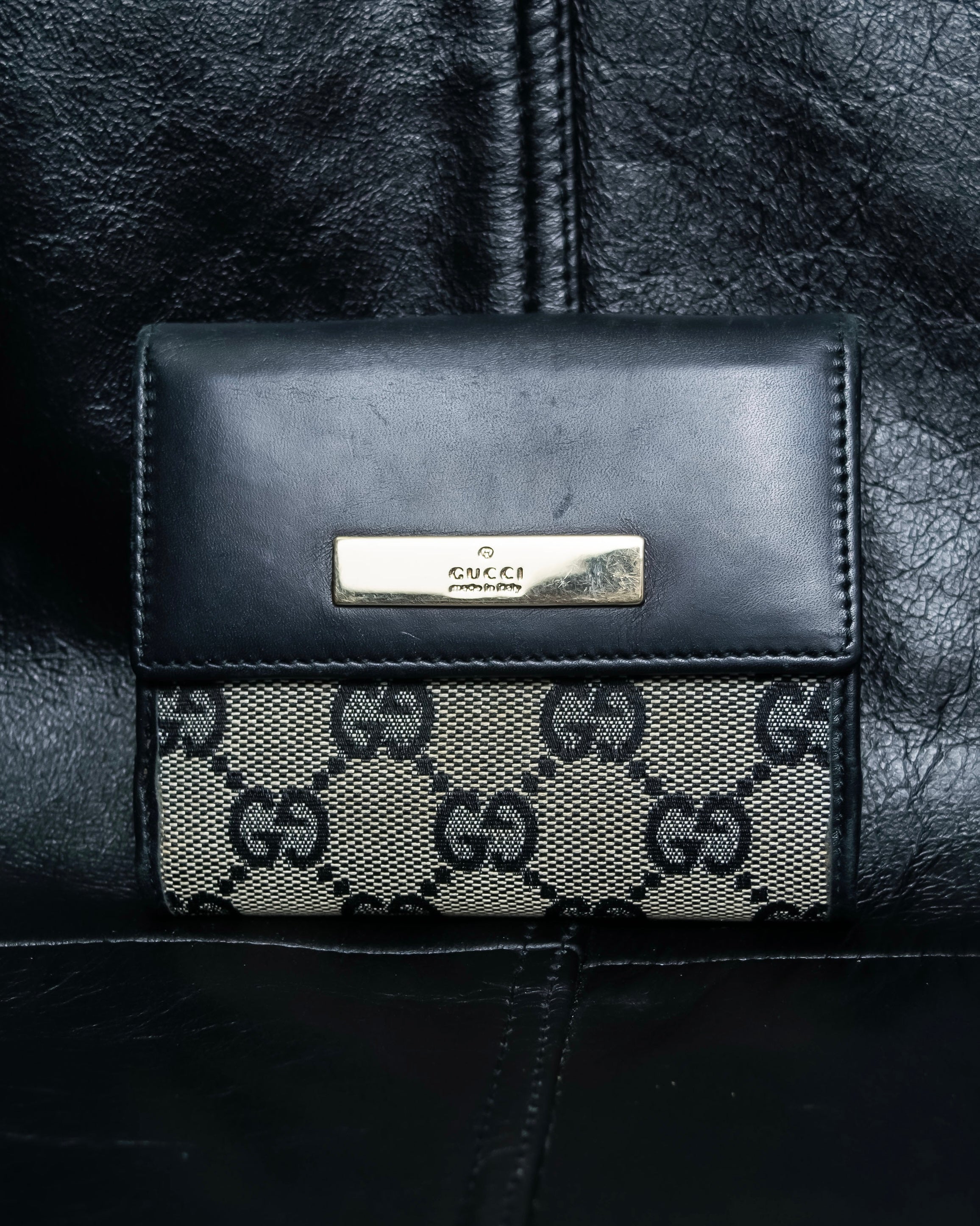 "GUCCI" GG pattern leather compact wallet