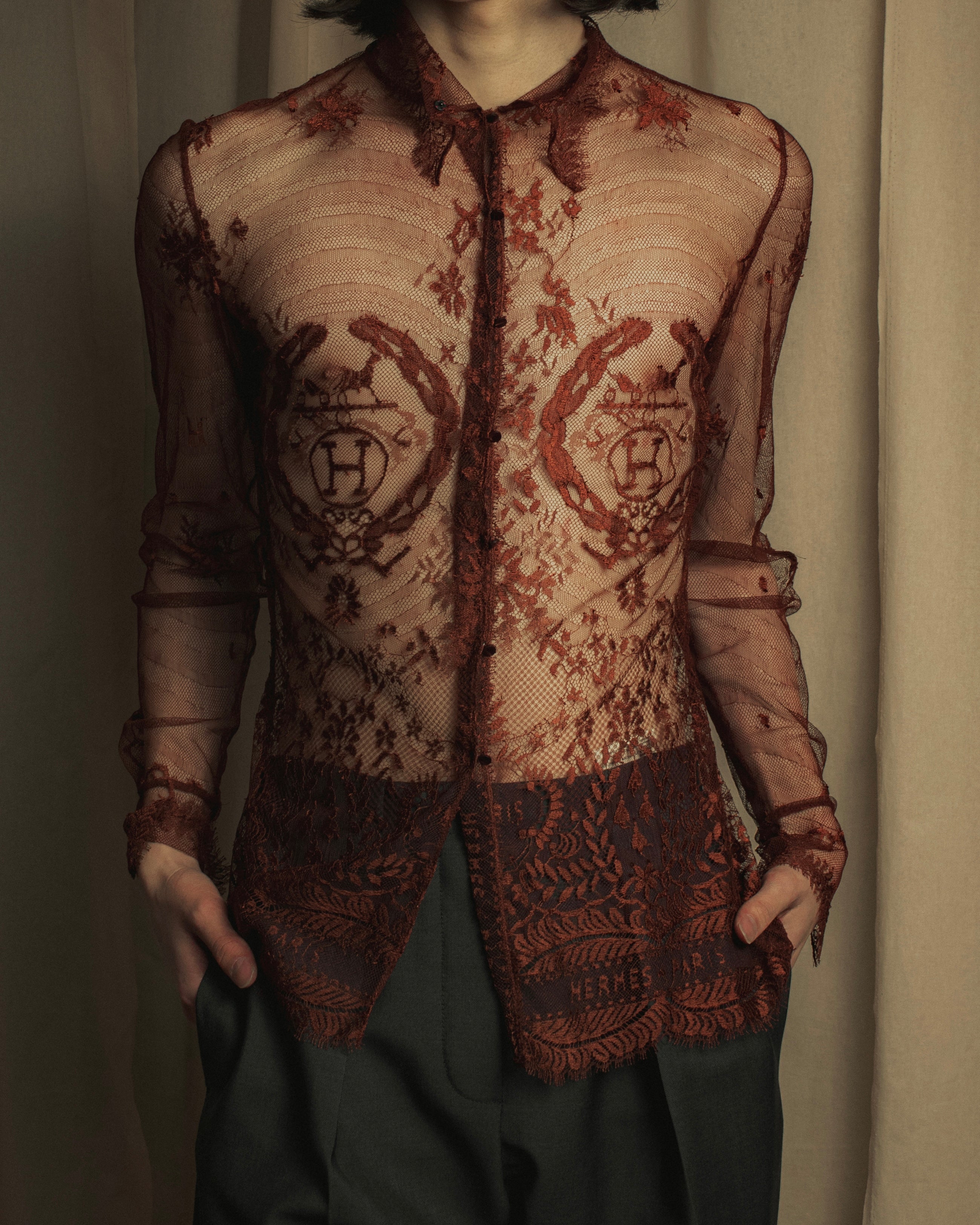 -SPECIAL- "HERMES" 00's Jean-Paul Gaultier Era Engineered Lace Shirt