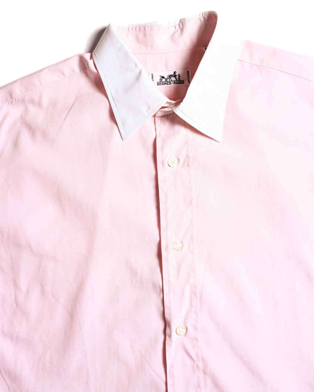 HERMES/ Oversized French Cuffed Contrast Collar Dress Shirt Pink