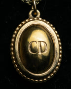 "Christian Dior" Logo engraved oval top motif gold necklace