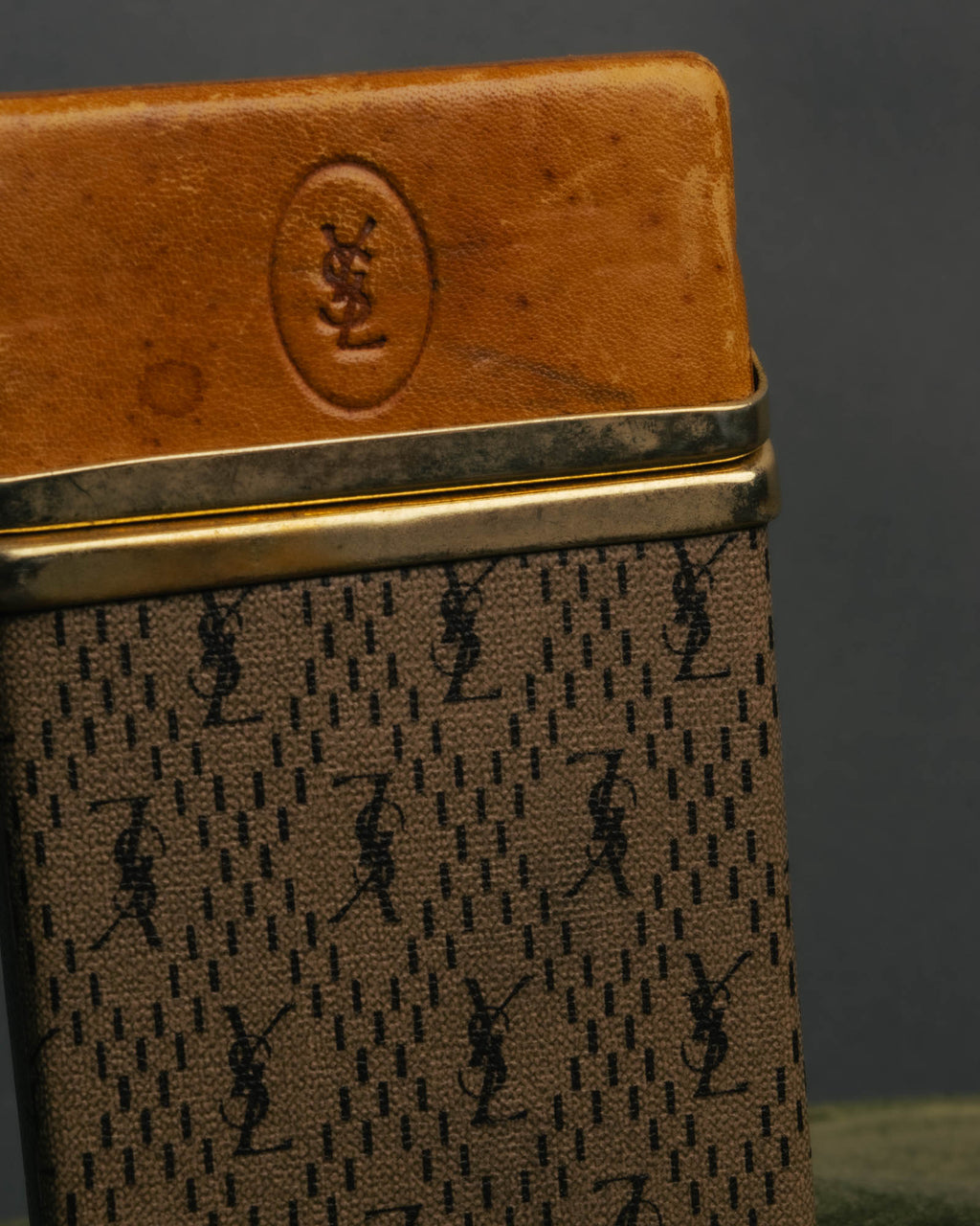 "Yves Saint Laurent" 70's-80's Vintage monogram canvas leather cigarette case
