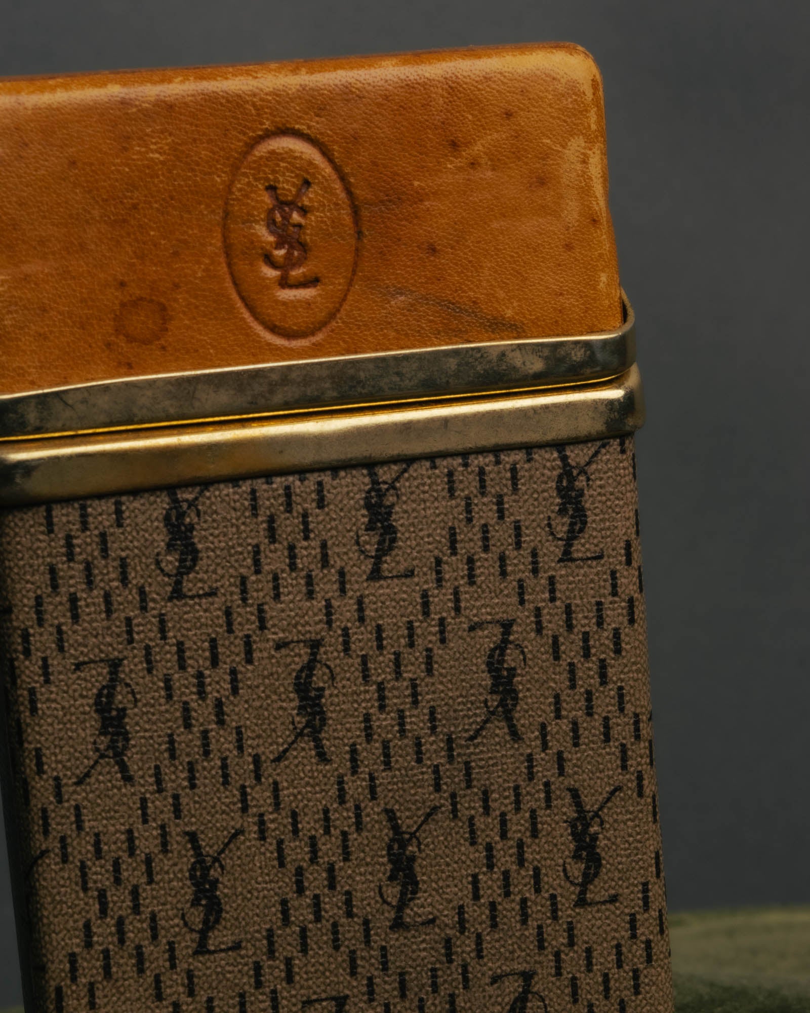 "Yves Saint Laurent" 70's-80's Vintage monogram canvas leather cigarette case
