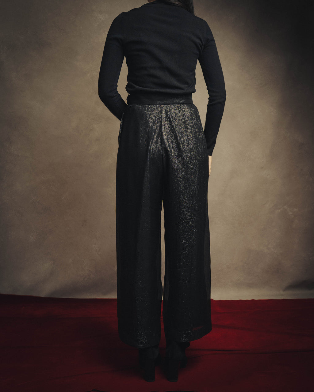 -SPECIAL- "Christian Dior" 00's Metallic silk blend fluid wide-leg trousers