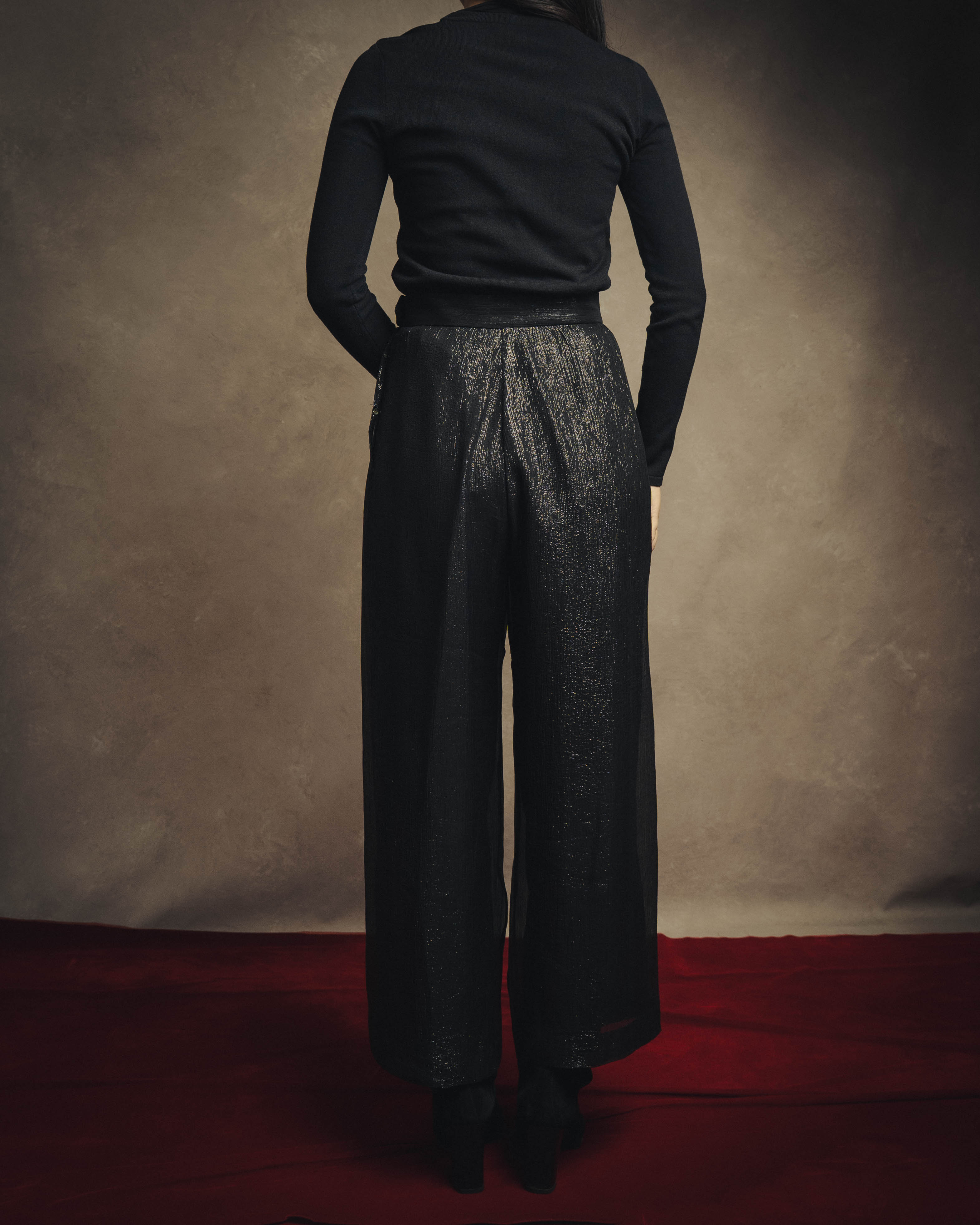 -SPECIAL- "Christian Dior" 00's Metallic silk blend fluid wide-leg trousers