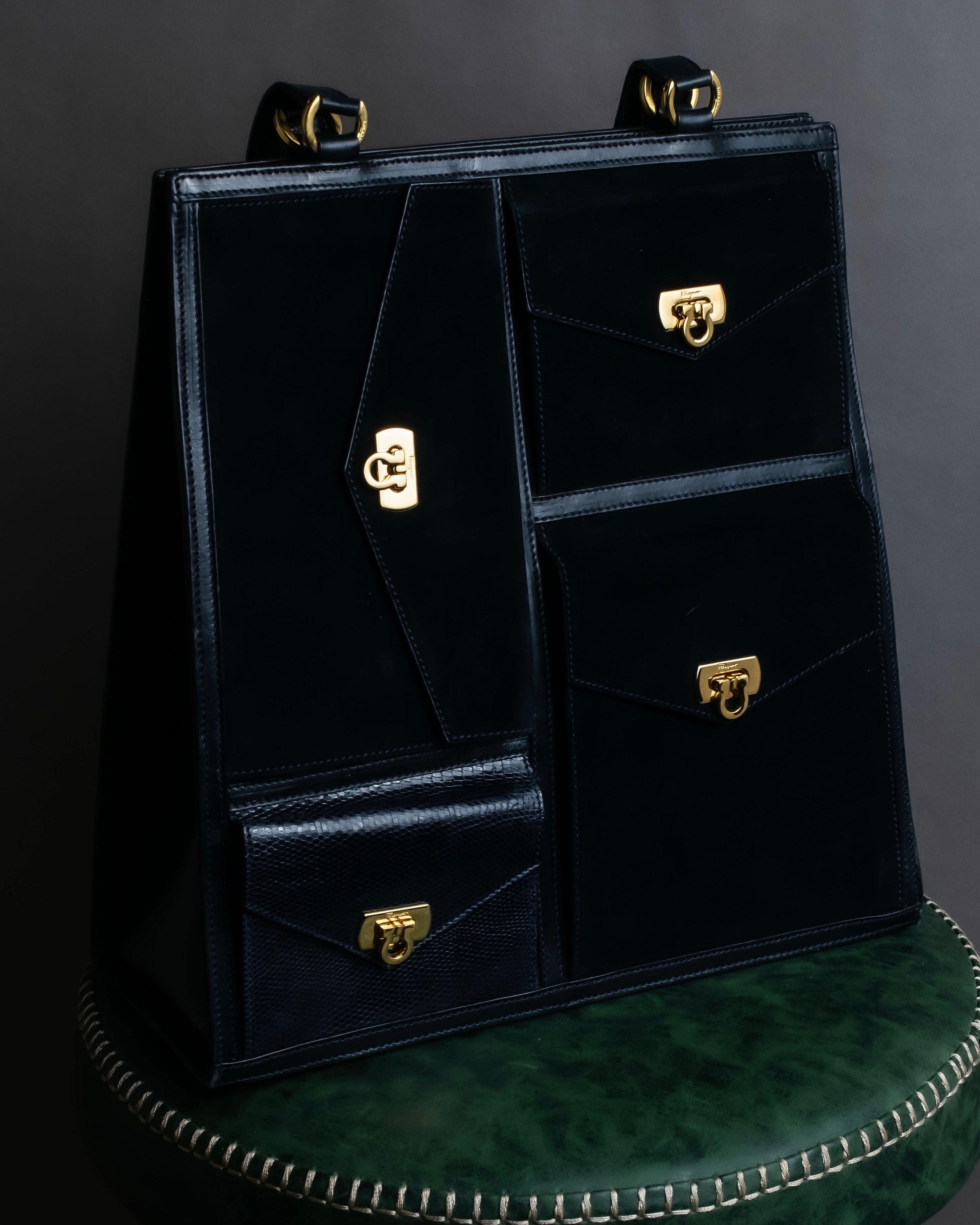 "Salvatore Ferragamo" Pocket detail leather combination tote bag