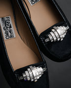 “SALVATORE FERRAGAMO” 00’s Haircalf crystal ornament shoes