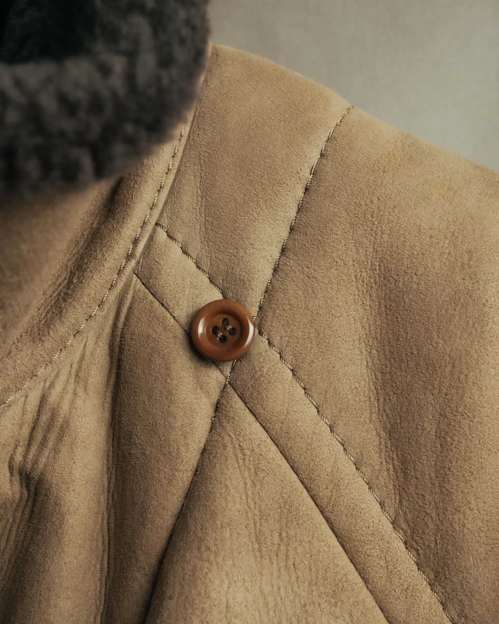 “LOEWE” 70’s-early 90’s Suede shearling belted long coat