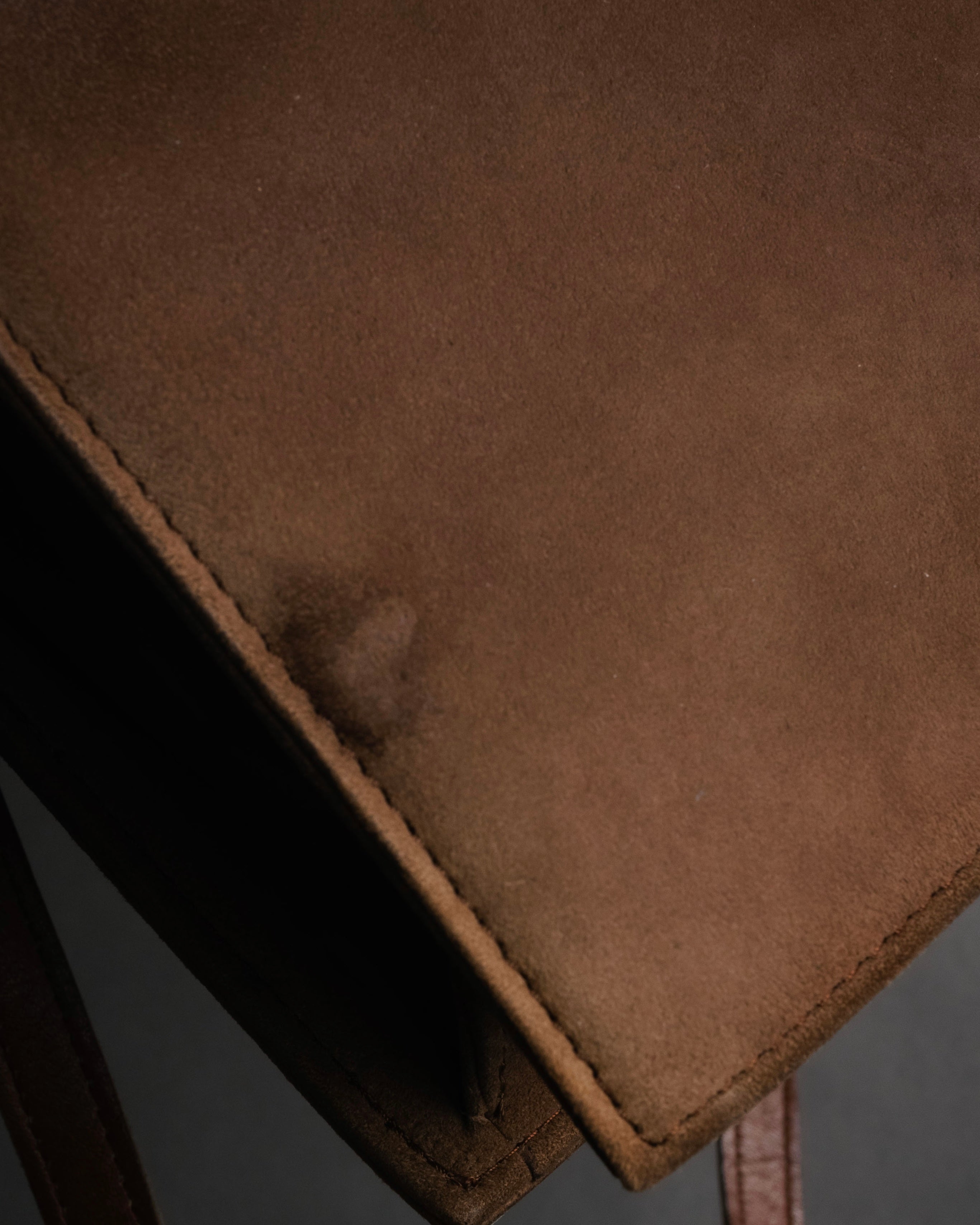 “YVES SAINT LAURENT” 70’s-80’s Brogued suede flap shoulder bag