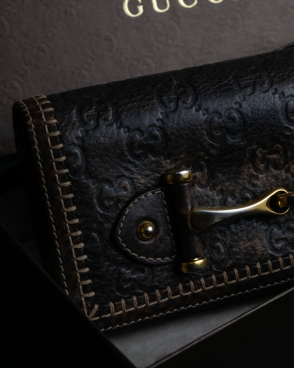 "GUCCI" GG mark embossed leather horsebit long wallet
