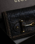 "GUCCI" GG mark embossed leather horsebit long wallet