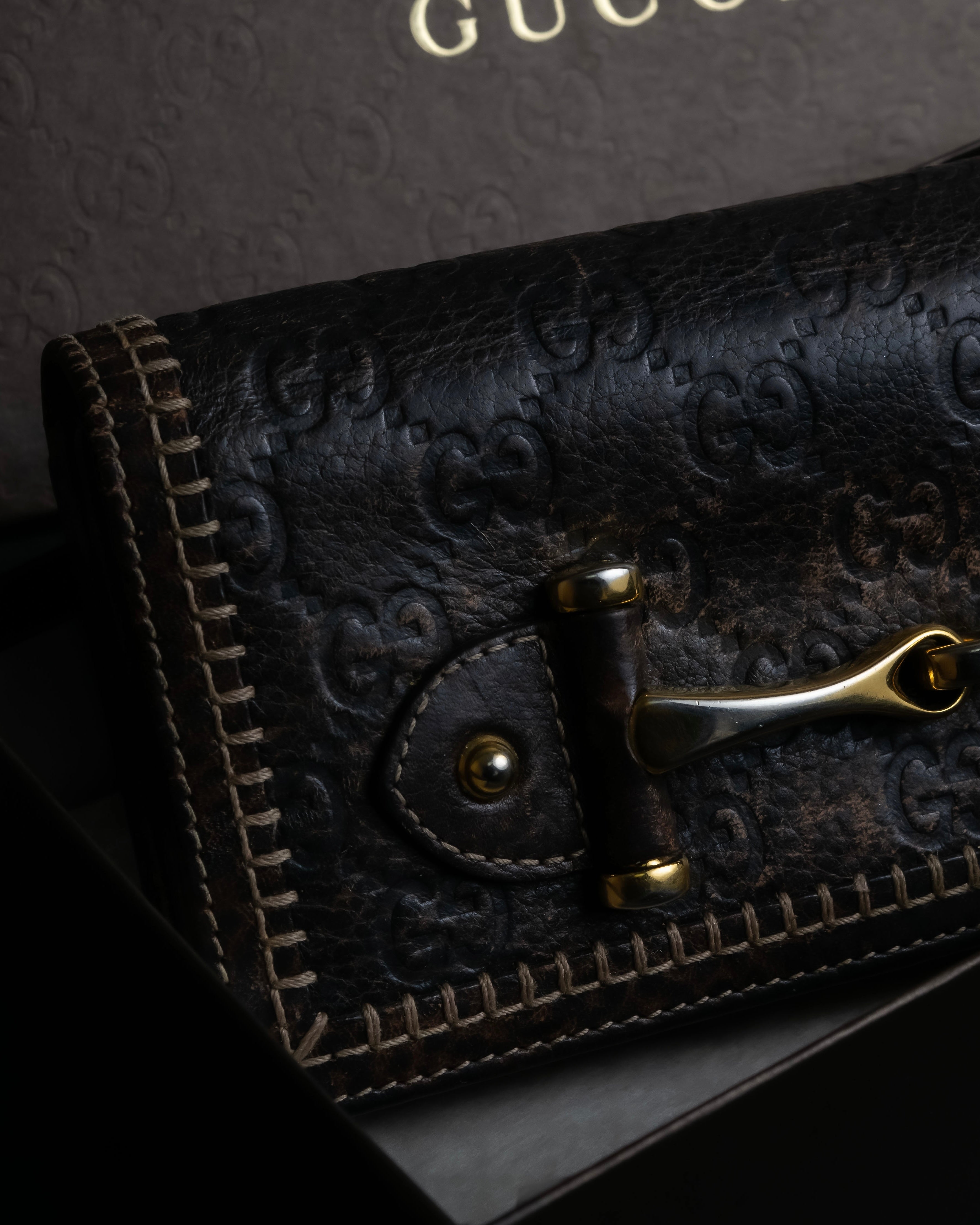 "GUCCI" GG mark embossed leather horsebit long wallet