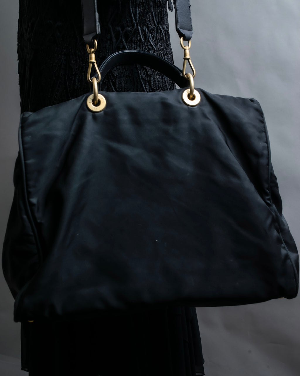 “JIL SANDER” Gold buckle 2 way nylon hand bag