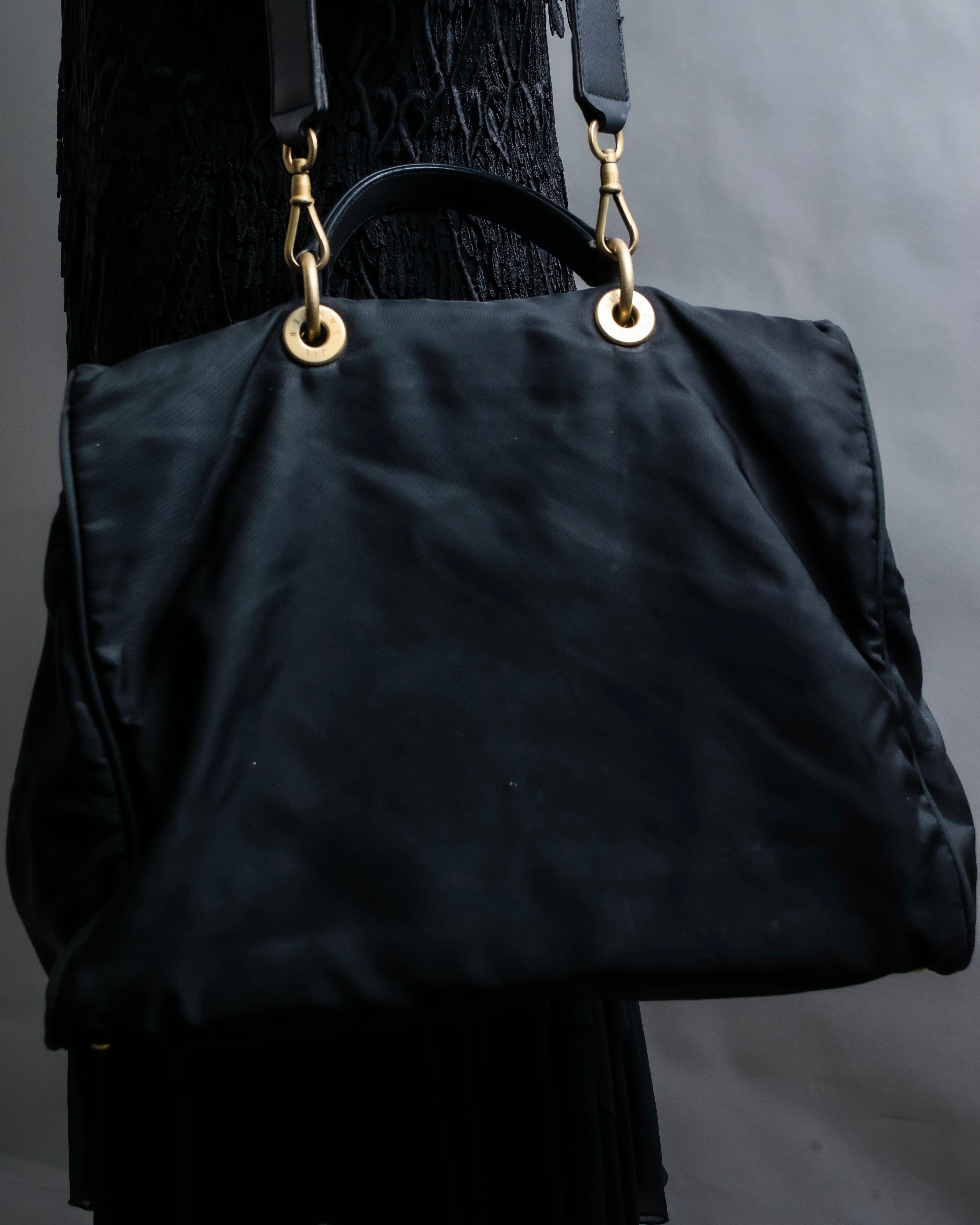 “JIL SANDER” Gold buckle 2 way nylon hand bag