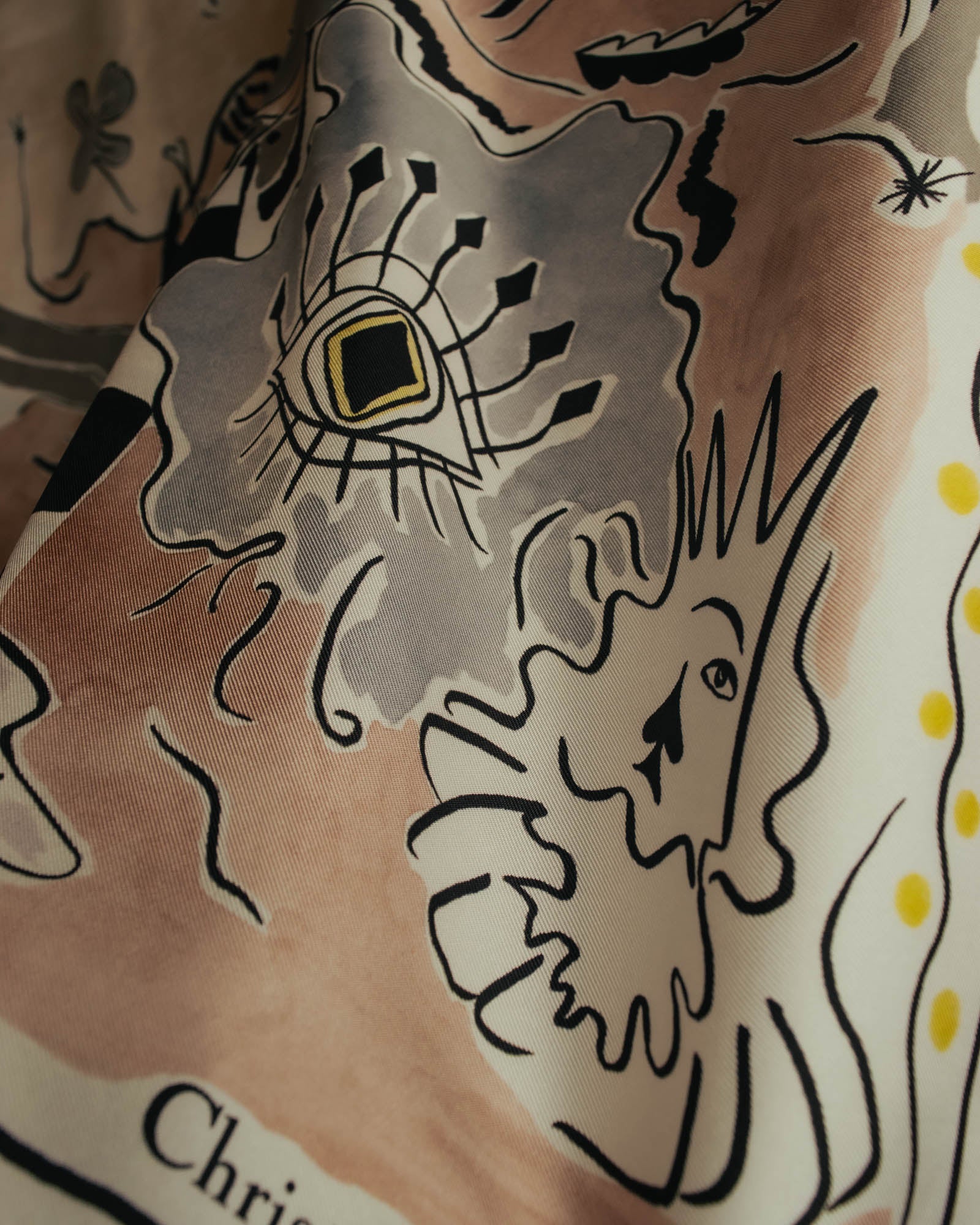 "Christian Dior" 2010's Modern surrealist trump print silk scarf