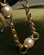 "YVES SAINT LAURENT" 80's-90's Gold-tone rolo chain necklace with faux pearl accents